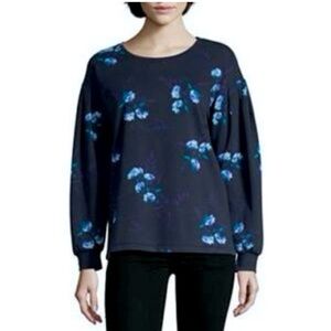New Liz Claiborne long sleeve Blue  Cotton Floral Long Sleeve Top size Medium